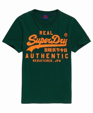 Superdry Vintage Authentic Fluro Férfi Pólók Zöld | YJFKU7612